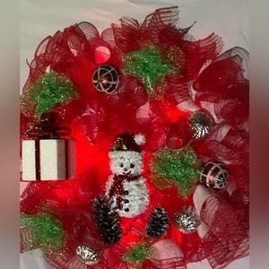Gnome Red Green White Christmas Wreath Xmas Bells Deco Mesh